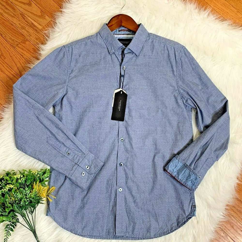 NWT Cactus Man Ricky Singh Mens Shirt Size S Slim Long Sleeve Blue Button Up